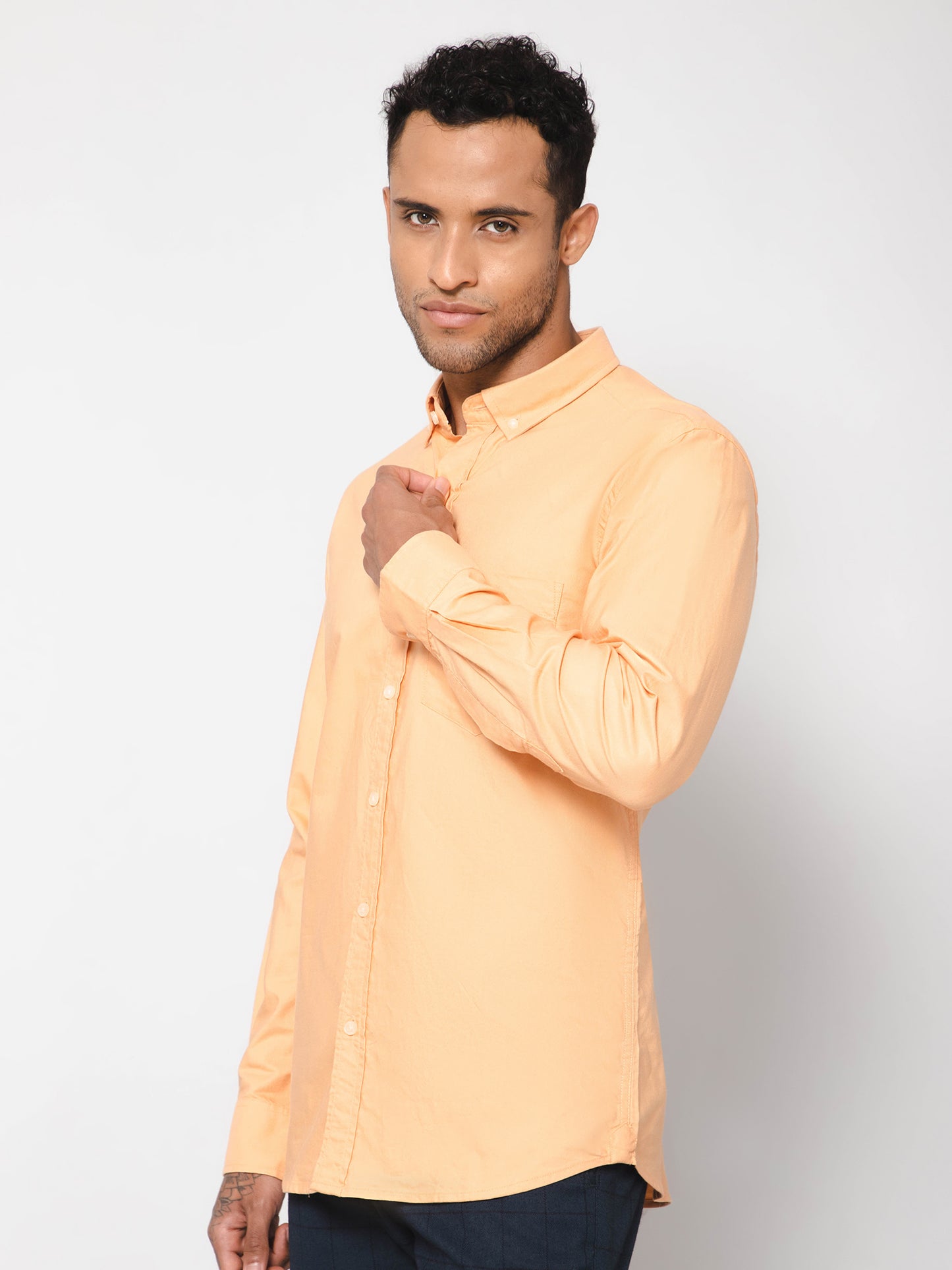 Cantabil Men Cotton Solid Orange Full Sleeve Casual Shirt for Men with Pocket (7113345138827)