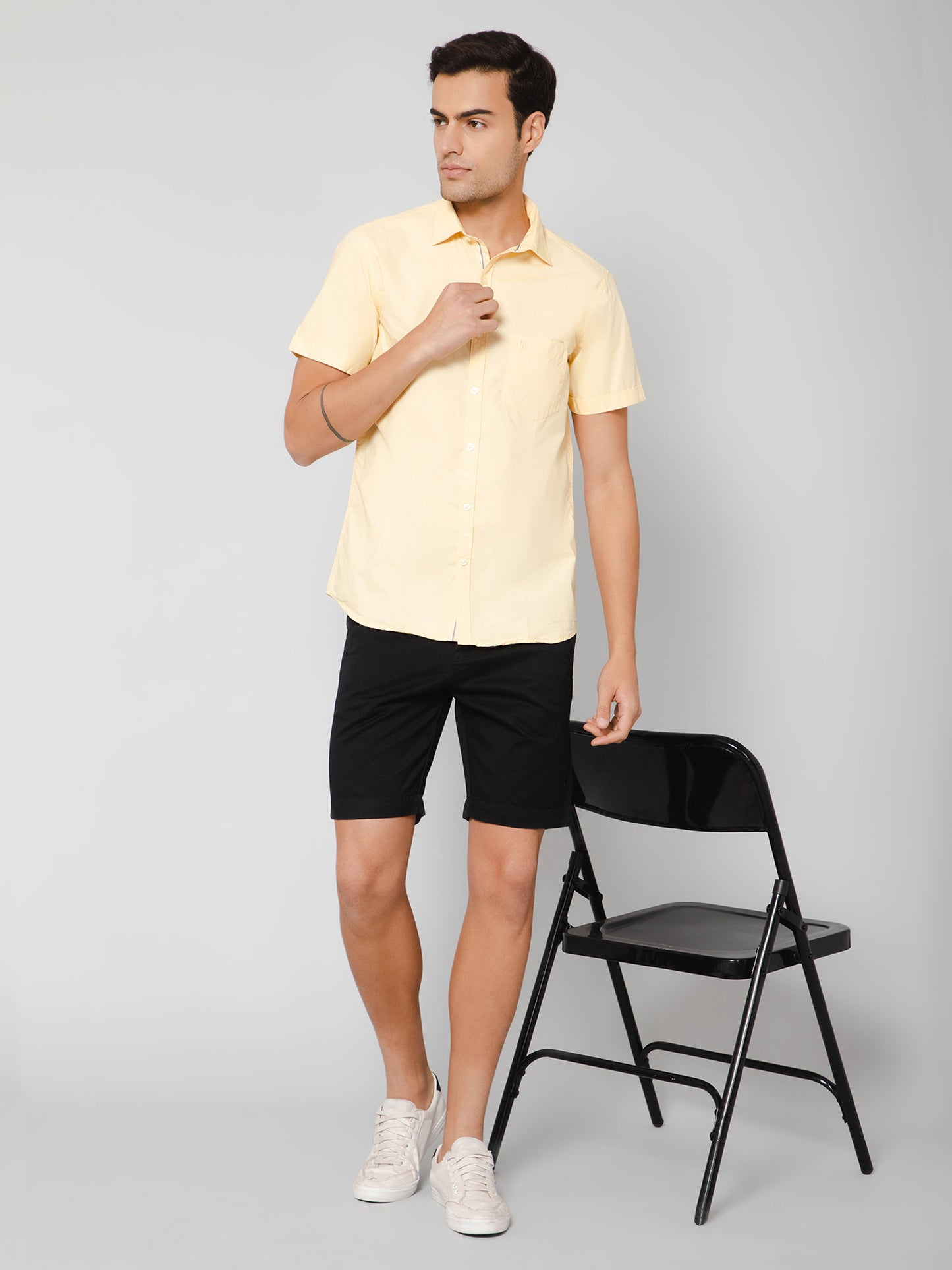 Cantabil Men Cotton Solid Yellow Half Sleeve Casual Shirt for Men with Pocket (7112555331723)