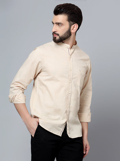 Cantabil Men Cotton Solid Beige Full Sleeve Casual Shirt for Men with Pocket (7120898457739)