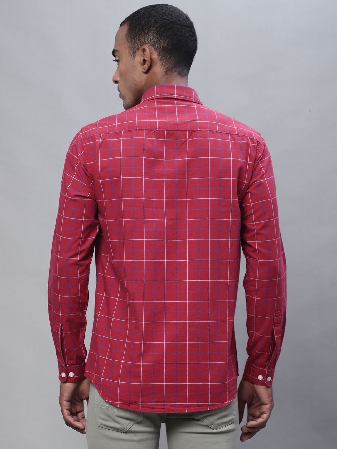 Cantabil Men Cotton Checkered Red Full Sleeve Casual Shirt for Men with Pocket (7113375547531)