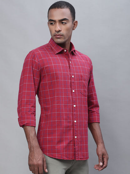 Cantabil Men Cotton Checkered Red Full Sleeve Casual Shirt for Men with Pocket (7113375547531)