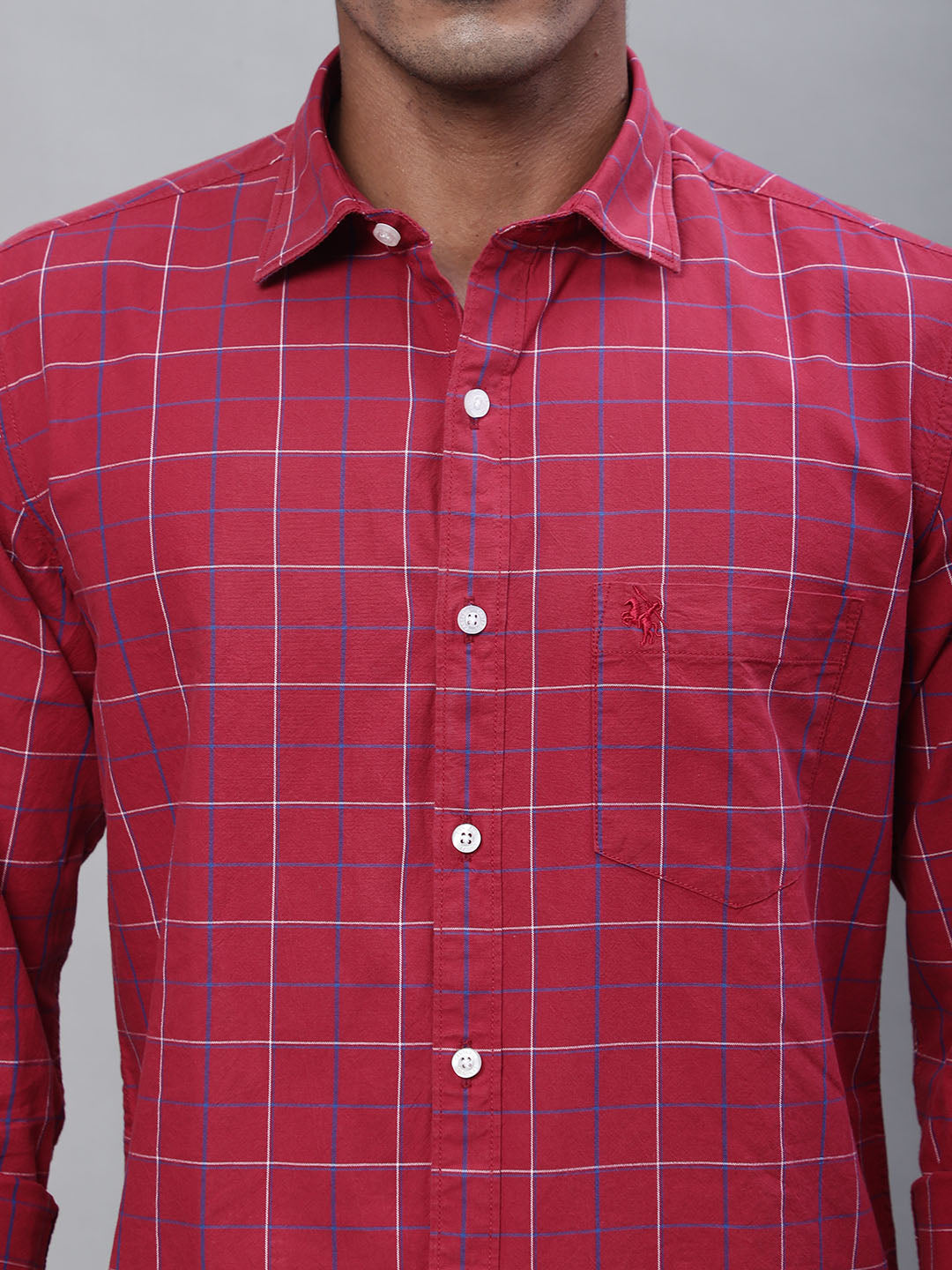 Cantabil Men Cotton Checkered Red Full Sleeve Casual Shirt for Men with Pocket (7113375547531)