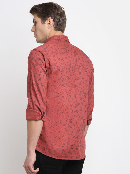 Cantabil Men Cotton Printed Red Full Sleeve Casual Shirt for Men with Pocket (6729589358731)