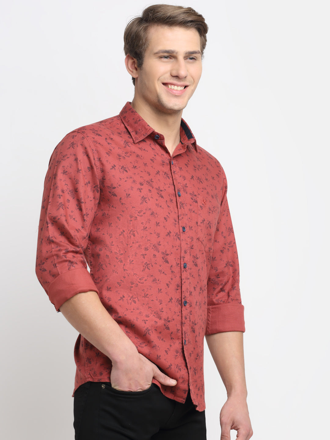 Cantabil Men Cotton Printed Red Full Sleeve Casual Shirt for Men with Pocket (6729589358731)