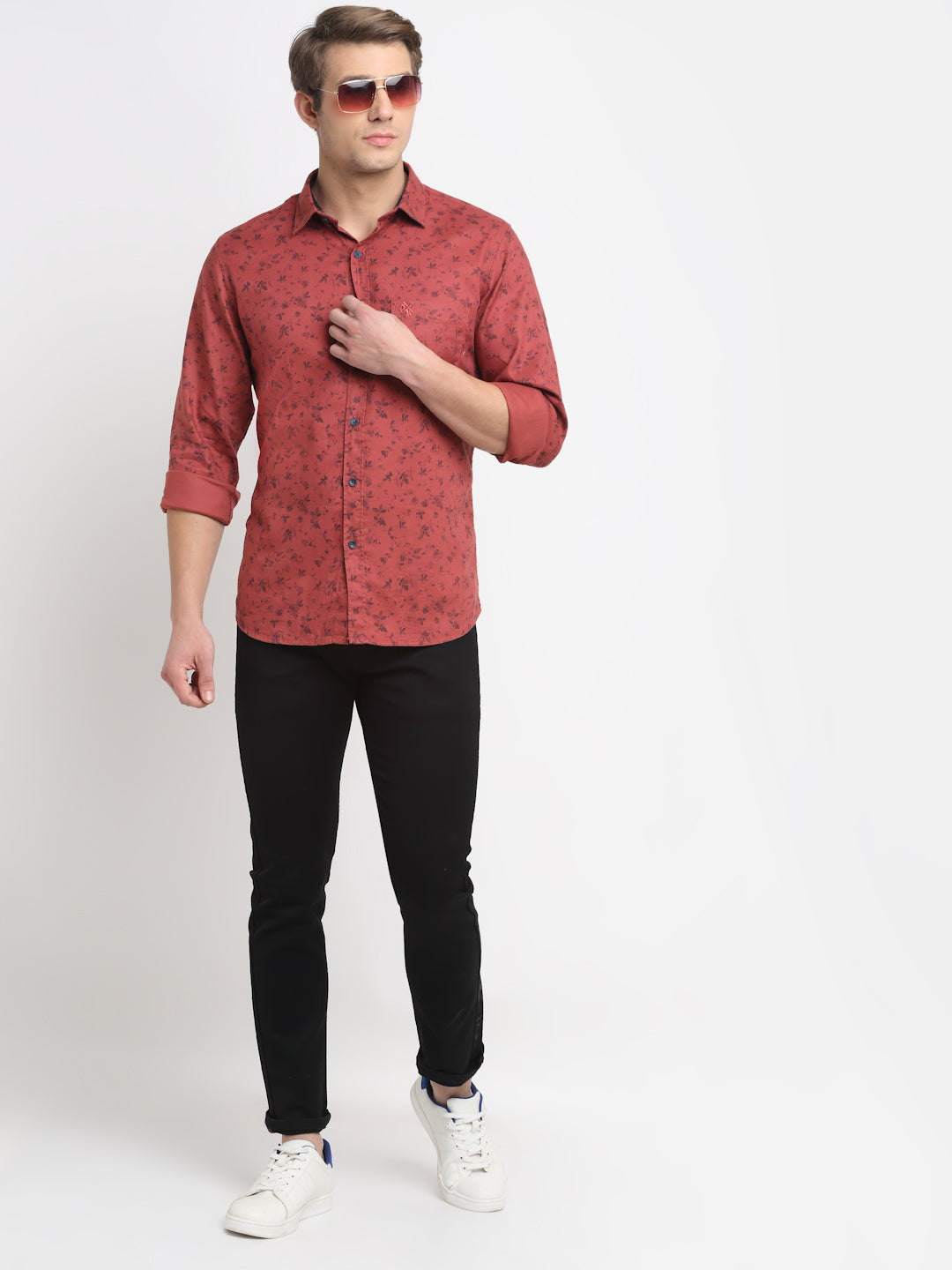 Cantabil Men Cotton Printed Red Full Sleeve Casual Shirt for Men with Pocket (6729589358731)