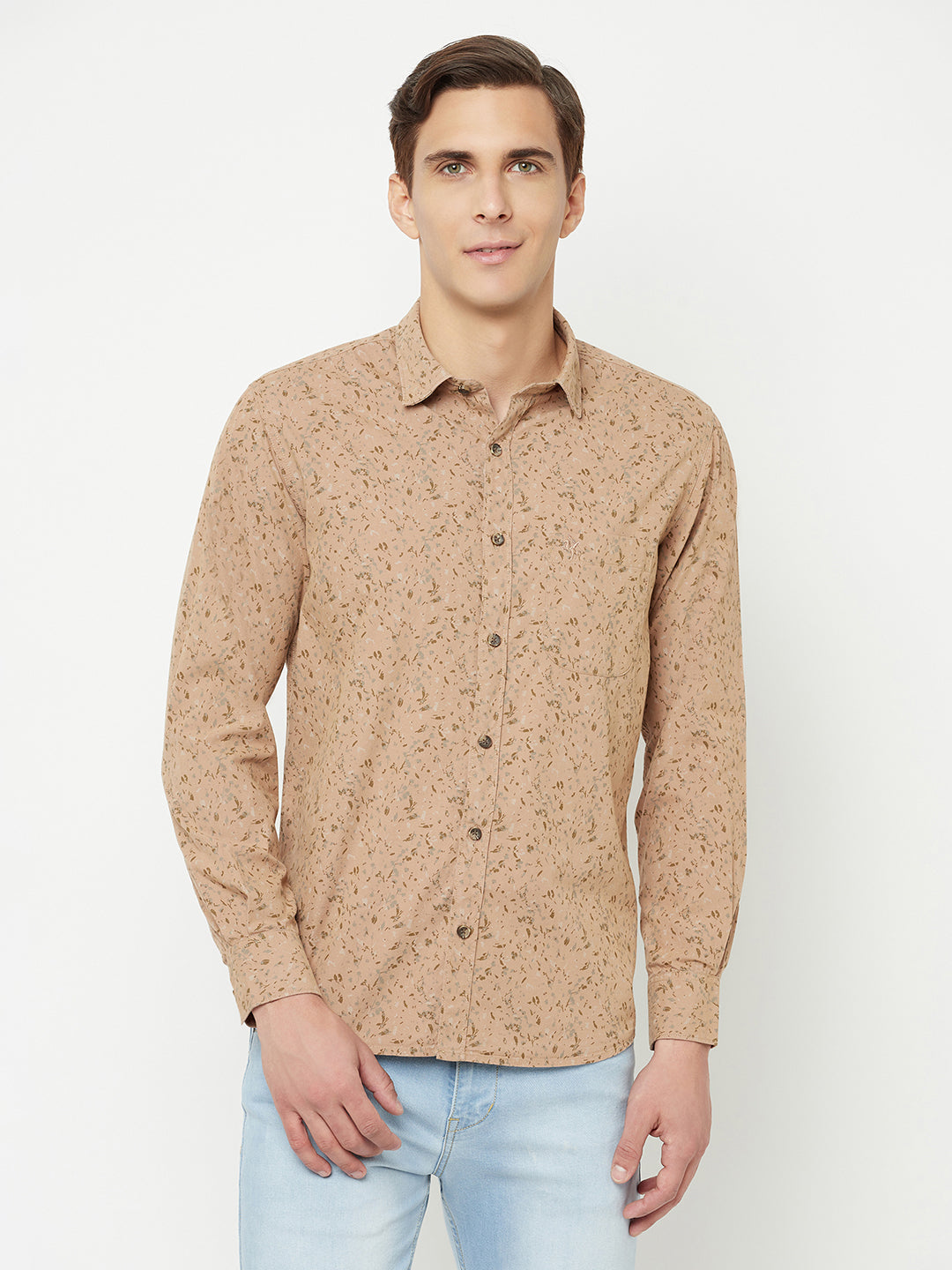 Cantabil Men Cotton Printed Khaki Full Sleeve Casual Shirt for Men with Pocket (6827072979083)