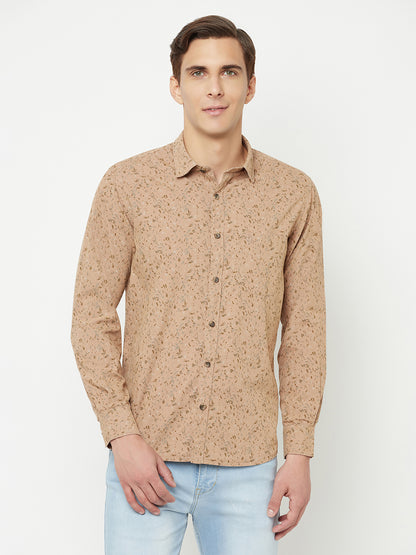 Cantabil Men Cotton Printed Khaki Full Sleeve Casual Shirt for Men with Pocket (6827072979083)