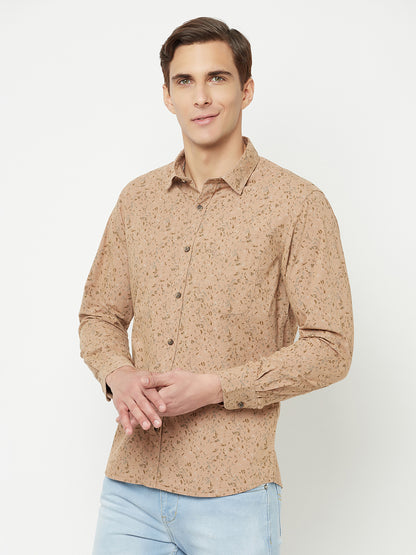 Cantabil Men Cotton Printed Khaki Full Sleeve Casual Shirt for Men with Pocket (6827072979083)