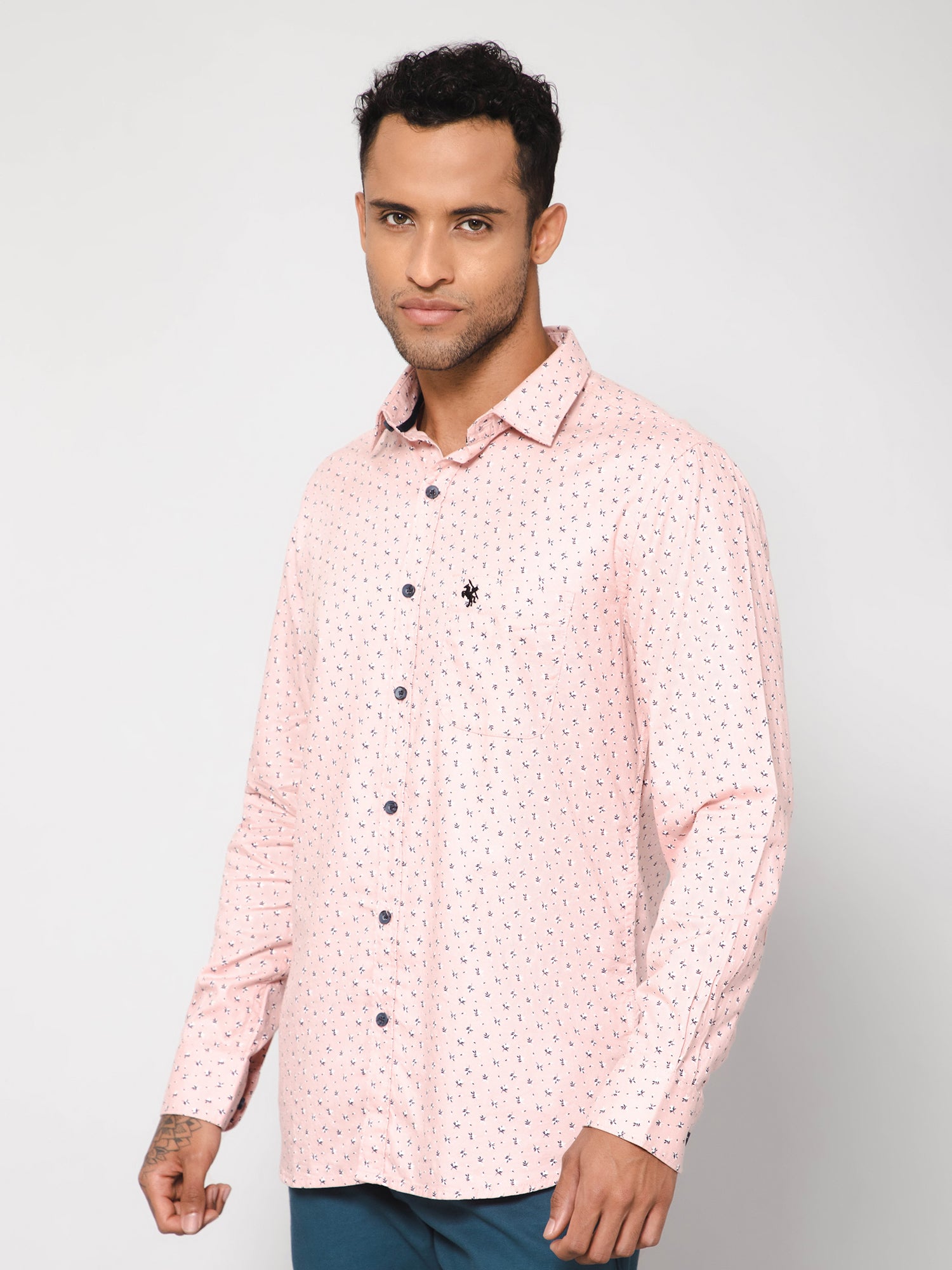 Cantabil Men Cotton Printed Pink Full Sleeve Casual Shirt for Men with Pocket (7113361522827)