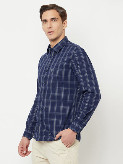 Cantabil Men Cotton Checkered Blue Full Sleeve Casual Shirt for Men with Pocket (6816182698123)