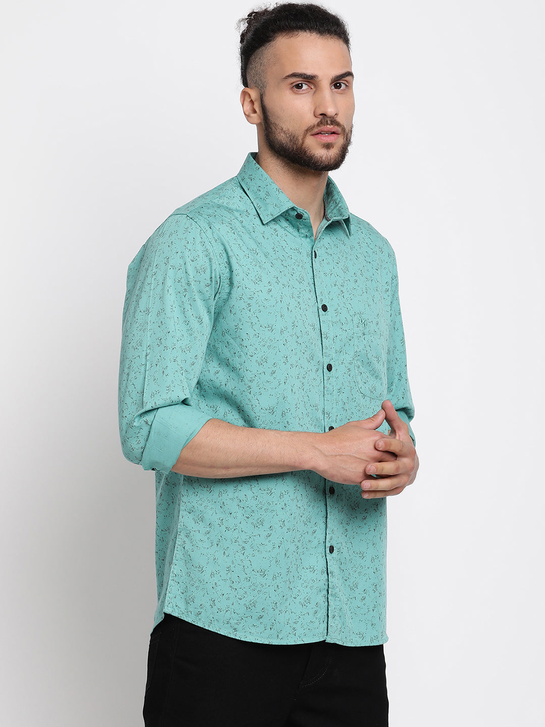 Cantabil Men Cotton Printed Green Full Sleeve Casual Shirt for Men with Pocket (6767380234379)