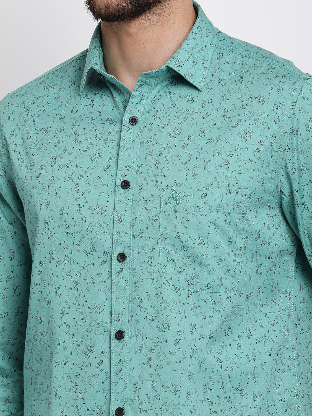 Cantabil Men Cotton Printed Green Full Sleeve Casual Shirt for Men with Pocket (6767380234379)