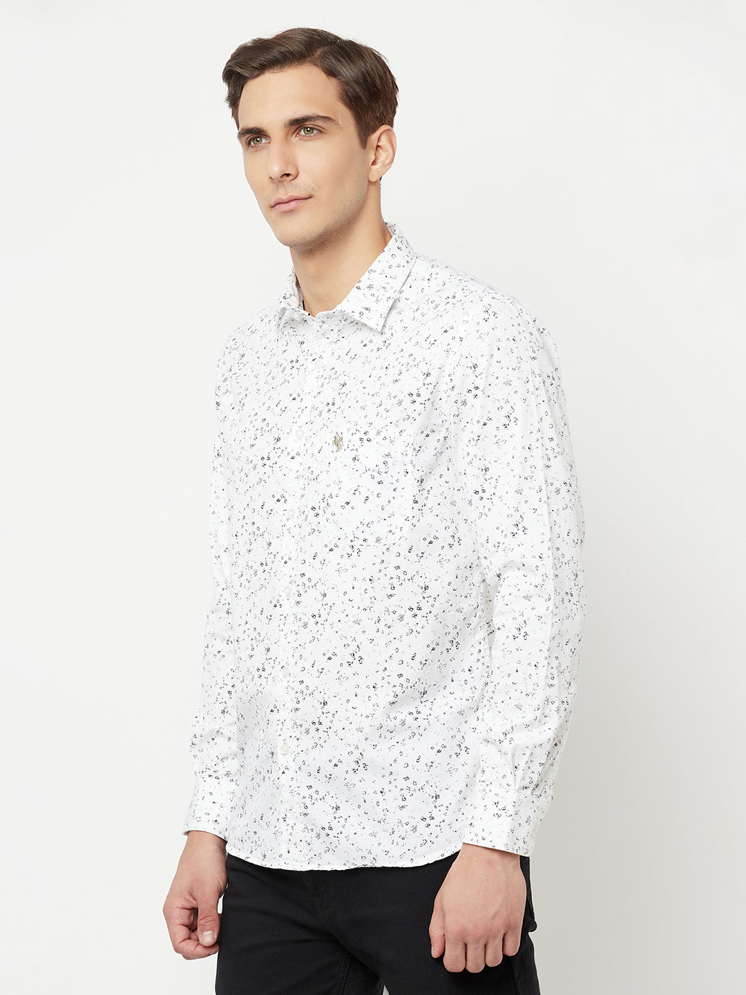 Cantabil Men Cotton Printed White Full Sleeve Casual Shirt for Men with Pocket (6816195084427)