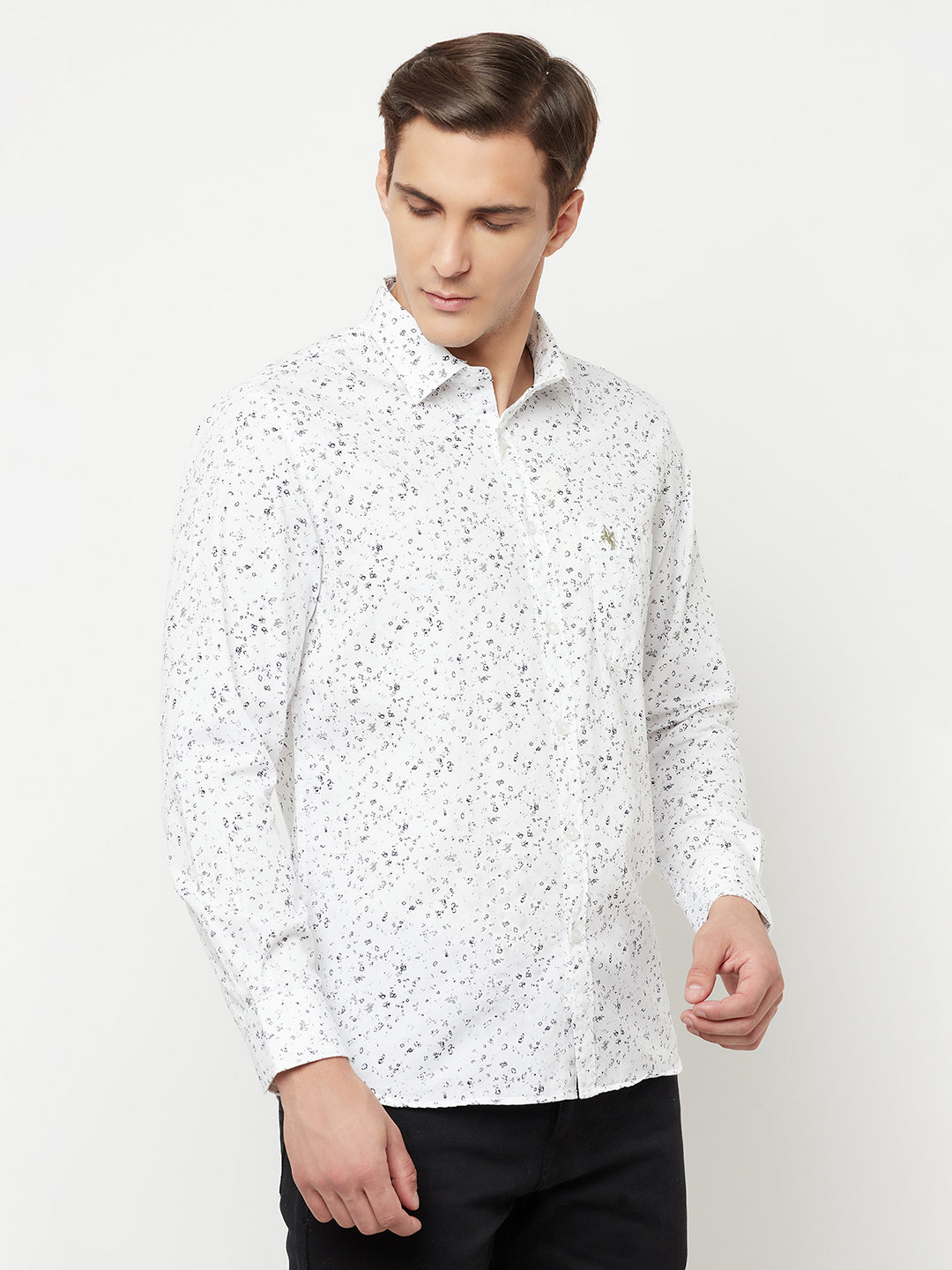 Cantabil Men Cotton Printed White Full Sleeve Casual Shirt for Men with Pocket (6816195084427)