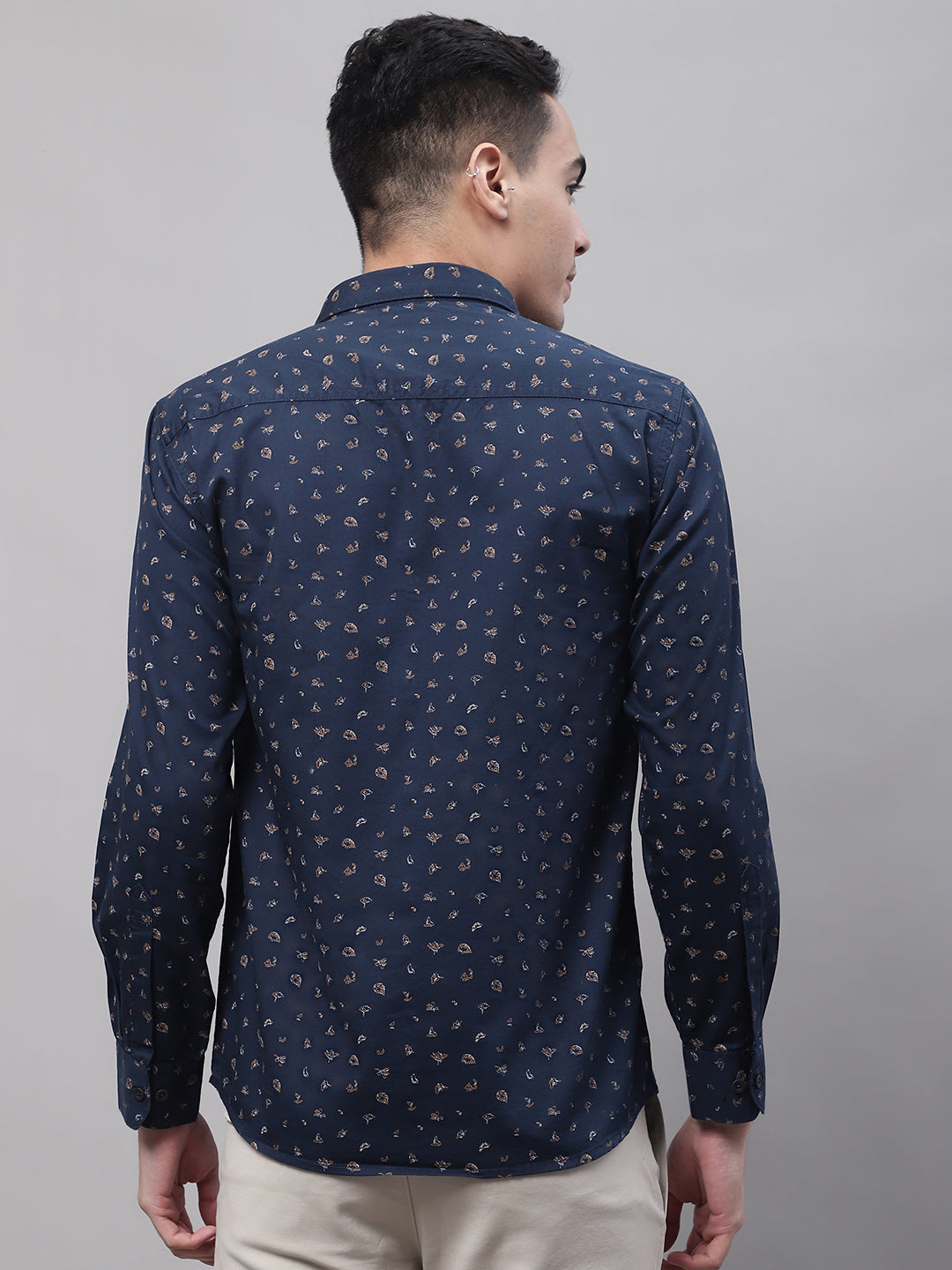 Cantabil Men Cotton Printed Navy Blue Full Sleeve Casual Shirt for Men with Pocket (7092834795659)