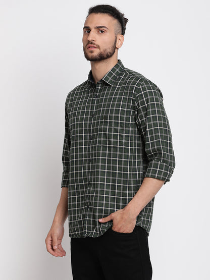 Cantabil Men Cotton Checkered Green Full Sleeve Casual Shirt for Men with Pocket (6767460614283)