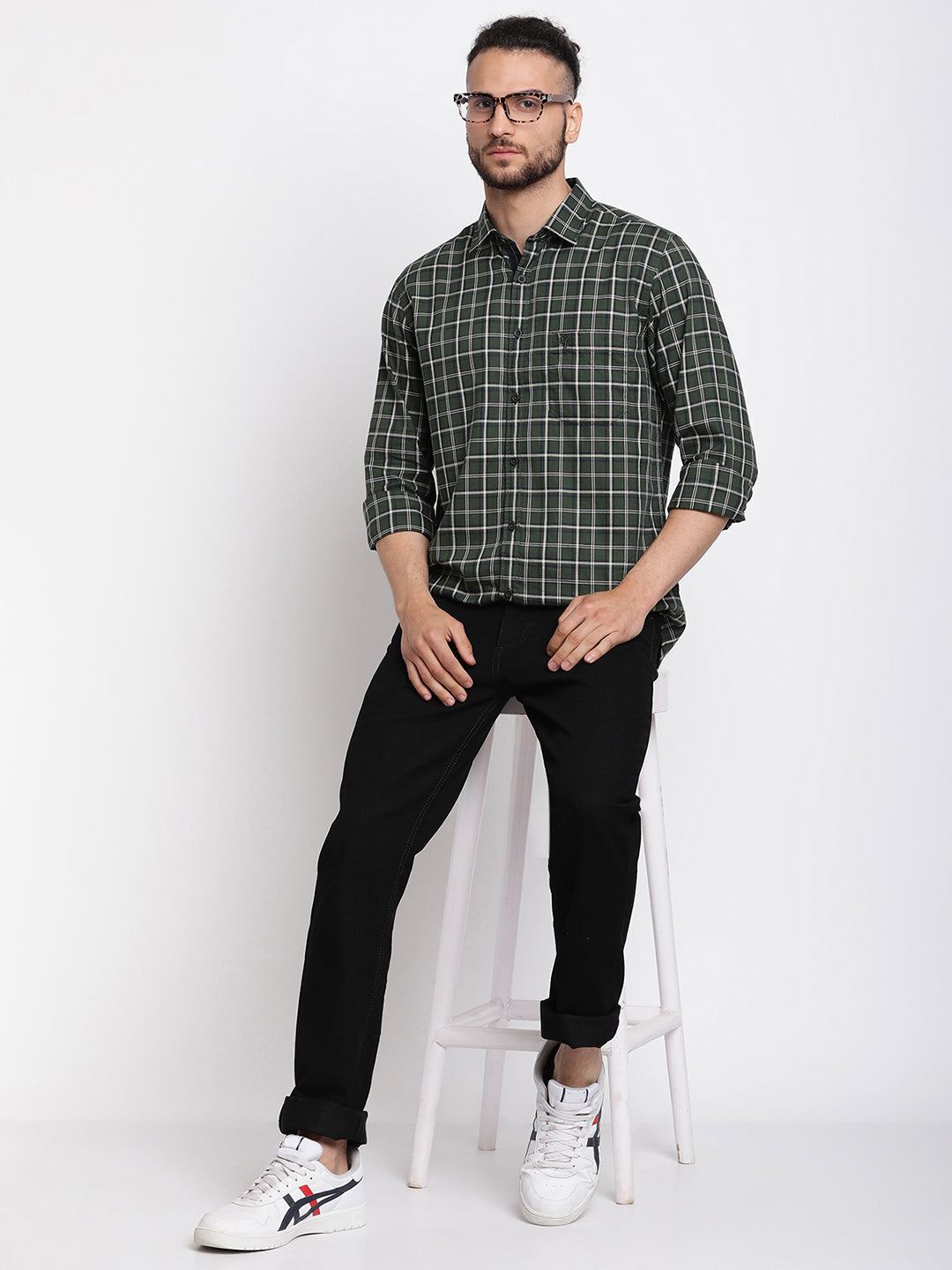 Cantabil Men Cotton Checkered Green Full Sleeve Casual Shirt for Men with Pocket (6767460614283)