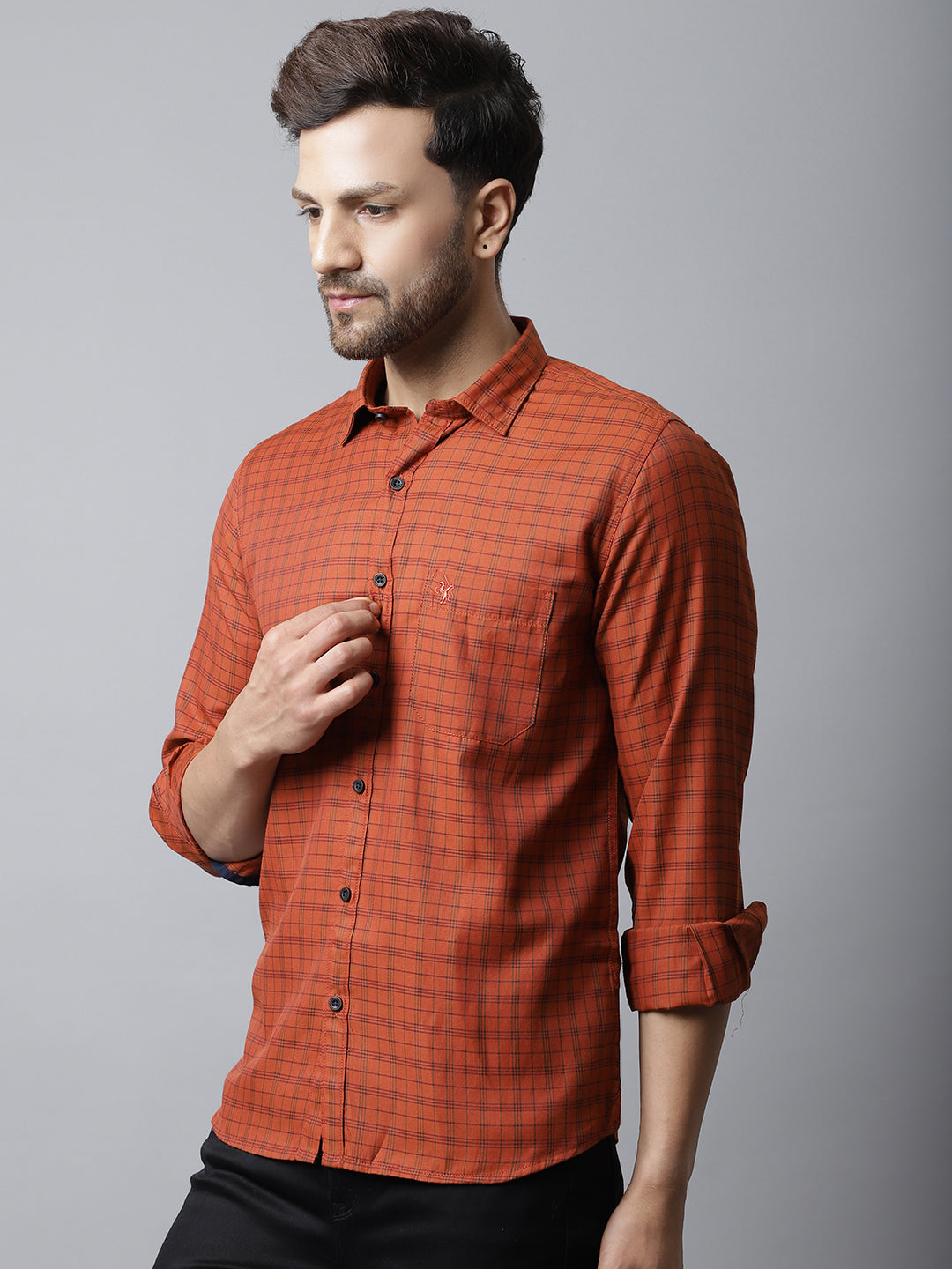 Cantabil Men Cotton Blend Red Checkered Full Sleeve Casual Shirt for Men with Pocket (7048373371019)