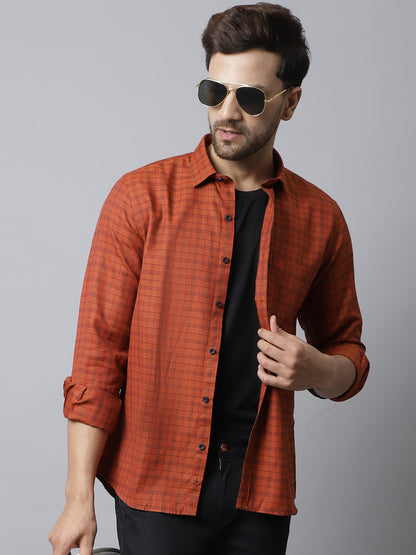 Cantabil Men Cotton Blend Red Checkered Full Sleeve Casual Shirt for Men with Pocket (7048373371019)