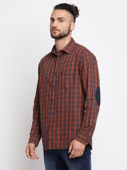 Cantabil Men Cotton Checkered Brown Full Sleeve Casual Shirt for Men with Pocket (6767514943627)