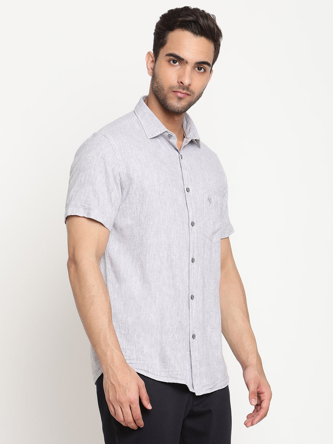 Cantabil Men Cotton Blend Solid Grey Half Sleeve Casual Shirt for Men with Pocket (6792859811979)