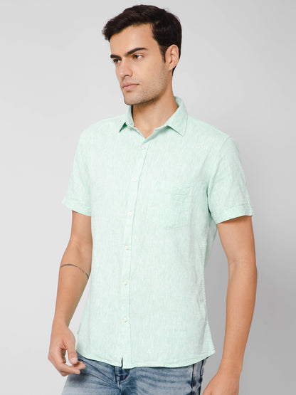 Cantabil Men Cotton Blend Solid Light Green Half Sleeve Casual Shirt for Men with Pocket (7113283960971)