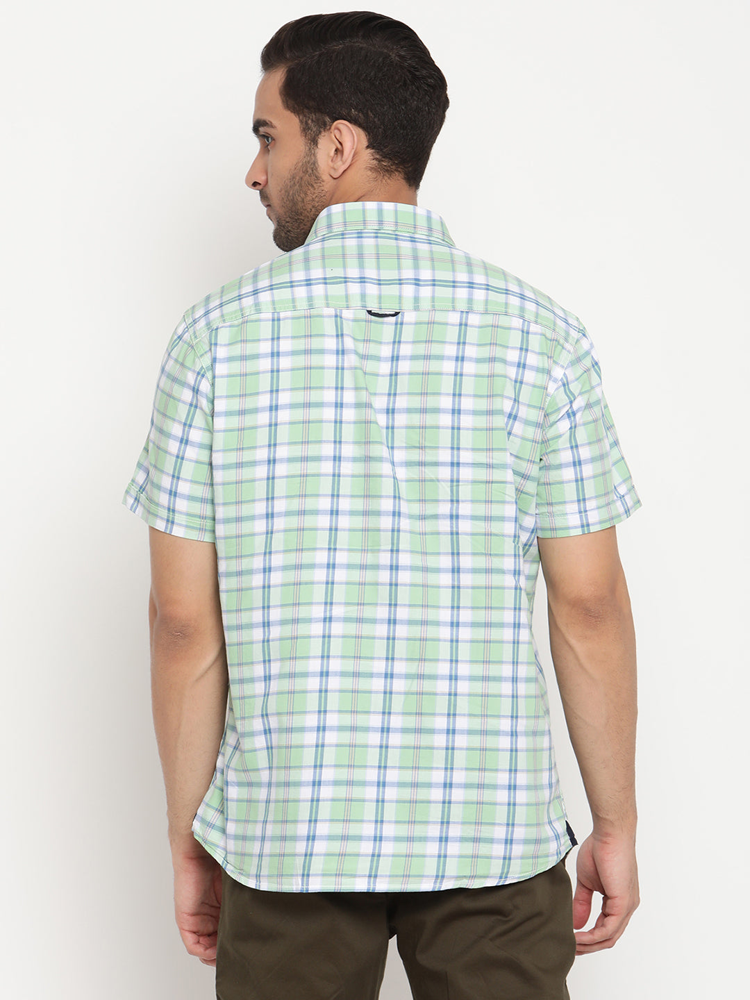 Cantabil Men Cotton Checkered Light Green Half Sleeve Casual Shirt for Men with Pocket (6793018671243)