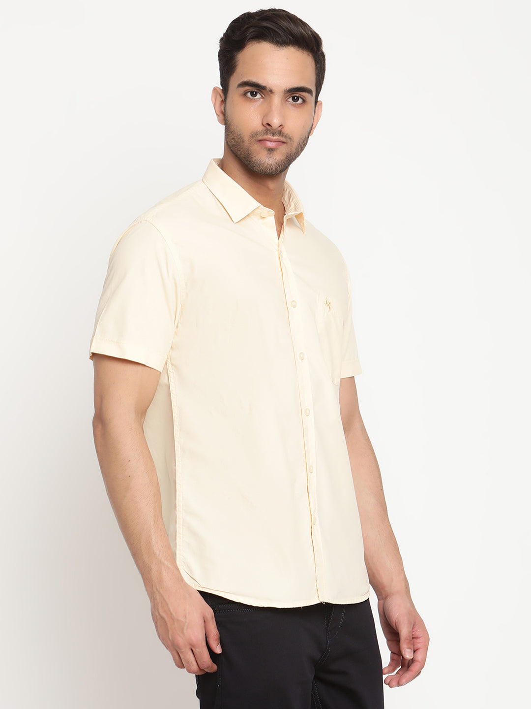 Cantabil Men Cotton Solid Yellow Half Sleeve Casual Shirt for Men with Pocket (6793165701259)