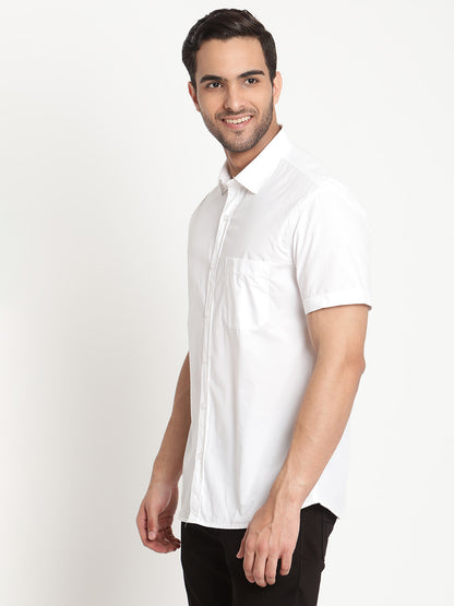 Cantabil Men Cotton Solid White Half Sleeve Casual Shirt for Men with Pocket (6793090531467)