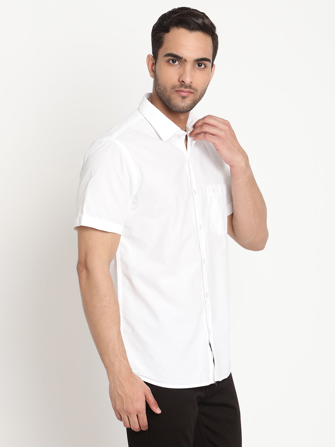 Cantabil Men Cotton Solid White Half Sleeve Casual Shirt for Men with Pocket (6793090531467)