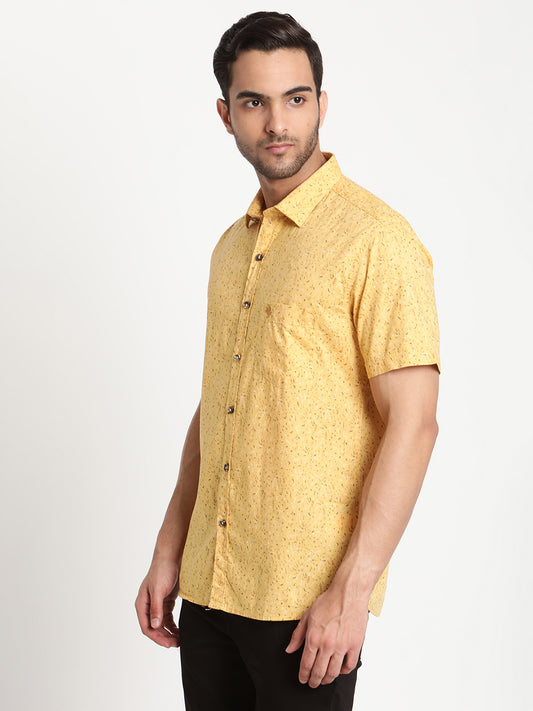 Cantabil Men Cotton Printed Mustard Half Sleeve Casual Shirt for Men with Pocket (6793233498251)