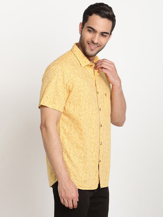 Cantabil Men Cotton Printed Mustard Half Sleeve Casual Shirt for Men with Pocket (6793233498251)