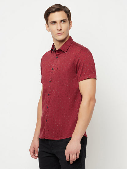 Cantabil Men Cotton Printed Maroon Half Sleeve Casual Shirt for Men with Pocket (6816147669131)