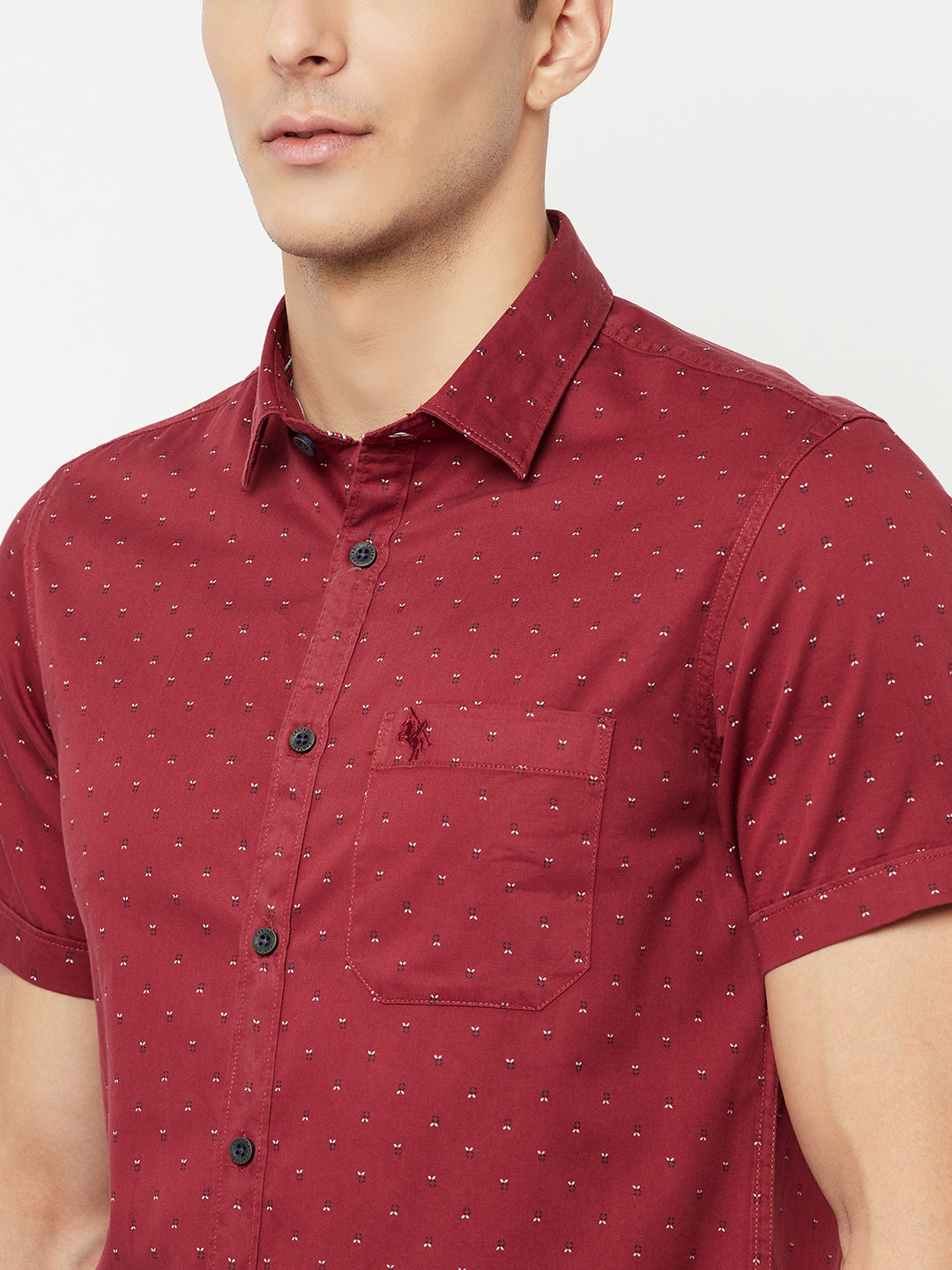 Cantabil Men Cotton Printed Maroon Half Sleeve Casual Shirt for Men with Pocket (6816147669131)