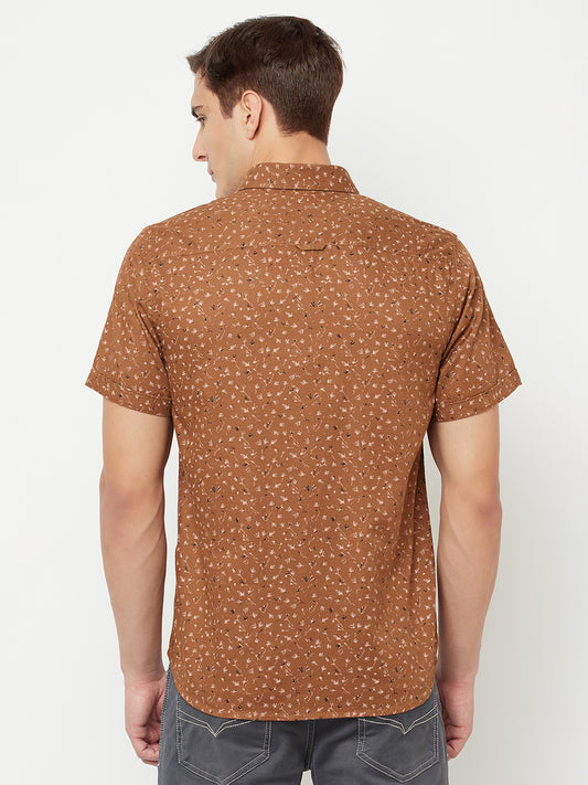 Cantabil Men Cotton Printed Brown Half Sleeve Casual Shirt for Men with Pocket (6816145997963)