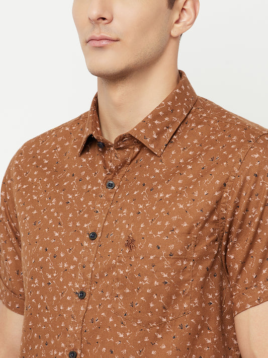 Cantabil Men Cotton Printed Brown Half Sleeve Casual Shirt for Men with Pocket (6816145997963)