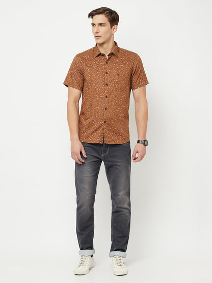 Cantabil Men Cotton Printed Brown Half Sleeve Casual Shirt for Men with Pocket (6816145997963)