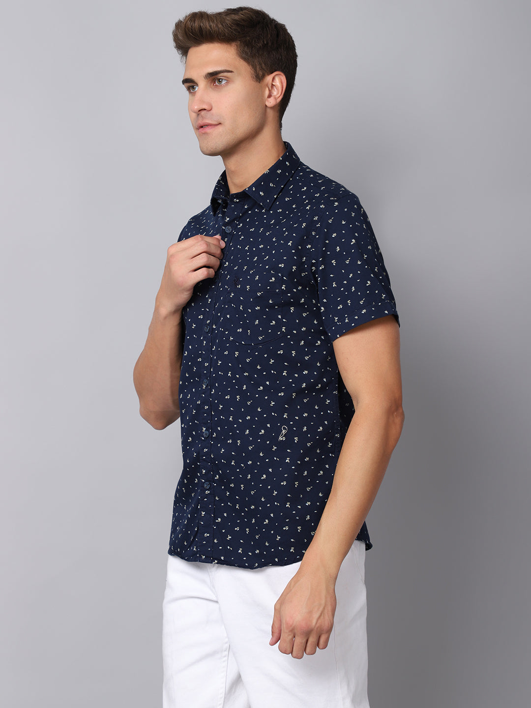 Cantabil Men Cotton Printed Navy Blue Half Sleeve Casual Shirt for Men with Pocket (6926738784395)