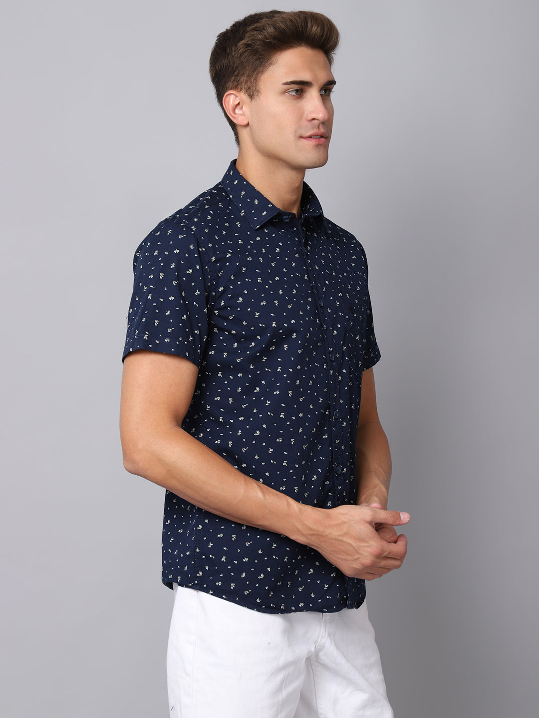 Cantabil Men Cotton Printed Navy Blue Half Sleeve Casual Shirt for Men with Pocket (6926738784395)