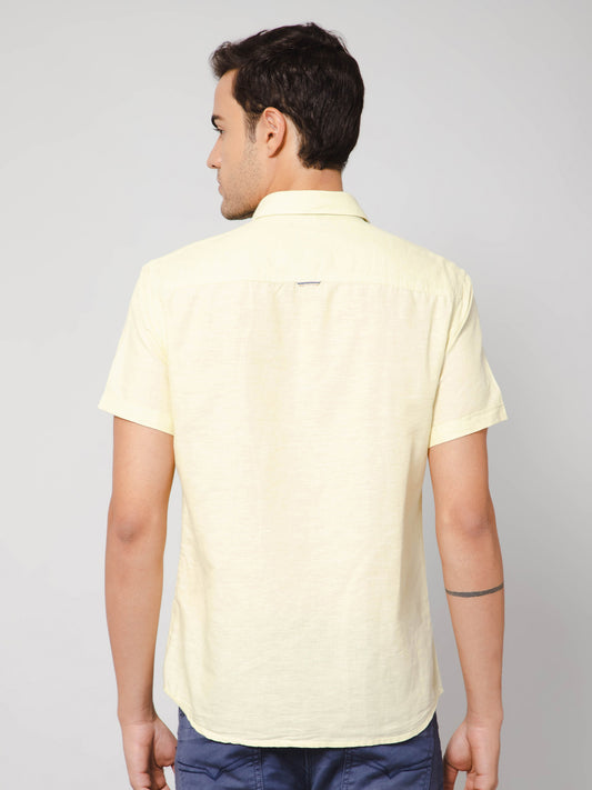 Men's Light Yellow Casual Plain Half Sleeve Shirt