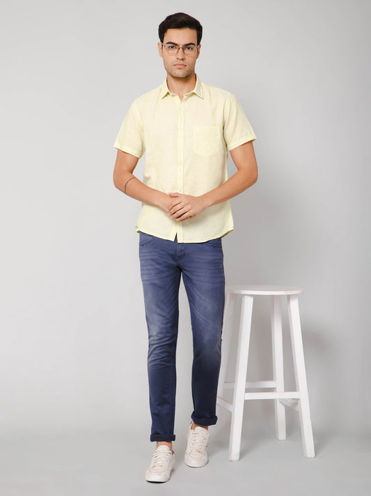 Men's Light Yellow Casual Plain Half Sleeve Shirt