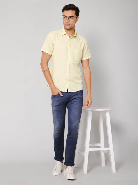 Men's Light Yellow Casual Plain Half Sleeve Shirt