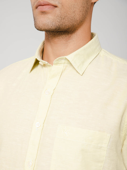 Men's Light Yellow Casual Plain Half Sleeve Shirt