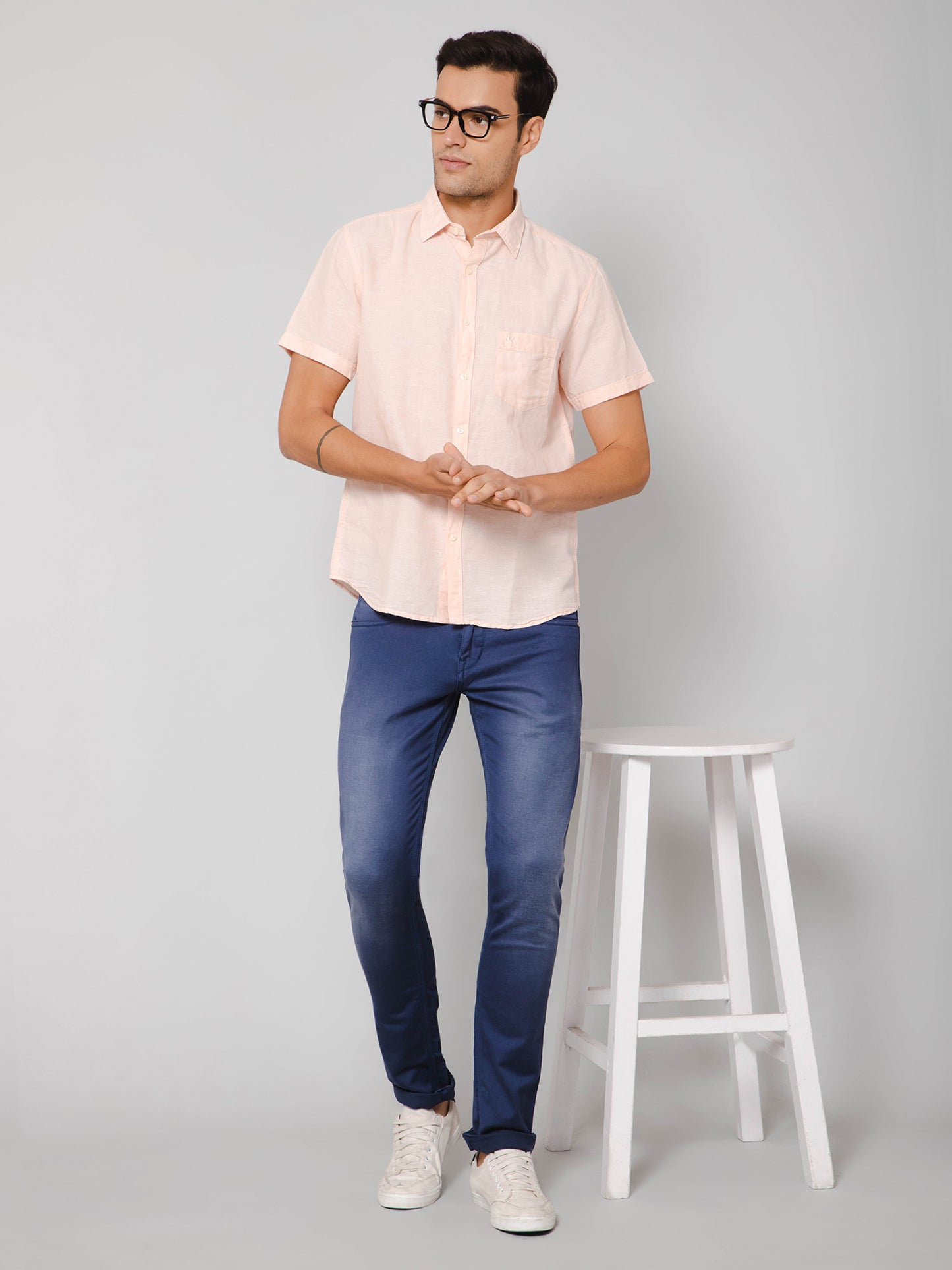 Cantabil Men Cotton Blend Peach Solid Half Sleeve Casual Shirt for Men with Pocket (7113295822987)