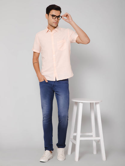 Cantabil Men Cotton Blend Peach Solid Half Sleeve Casual Shirt for Men with Pocket (7113295822987)