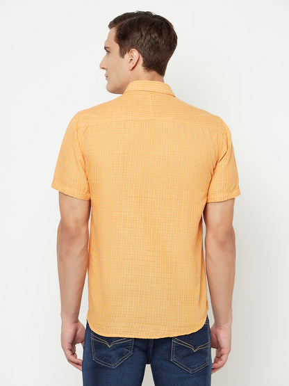 Cantabil Men Cotton Blend Checkered Orange Half Sleeve Casual Shirt for Men with Pocket (6827124949131)