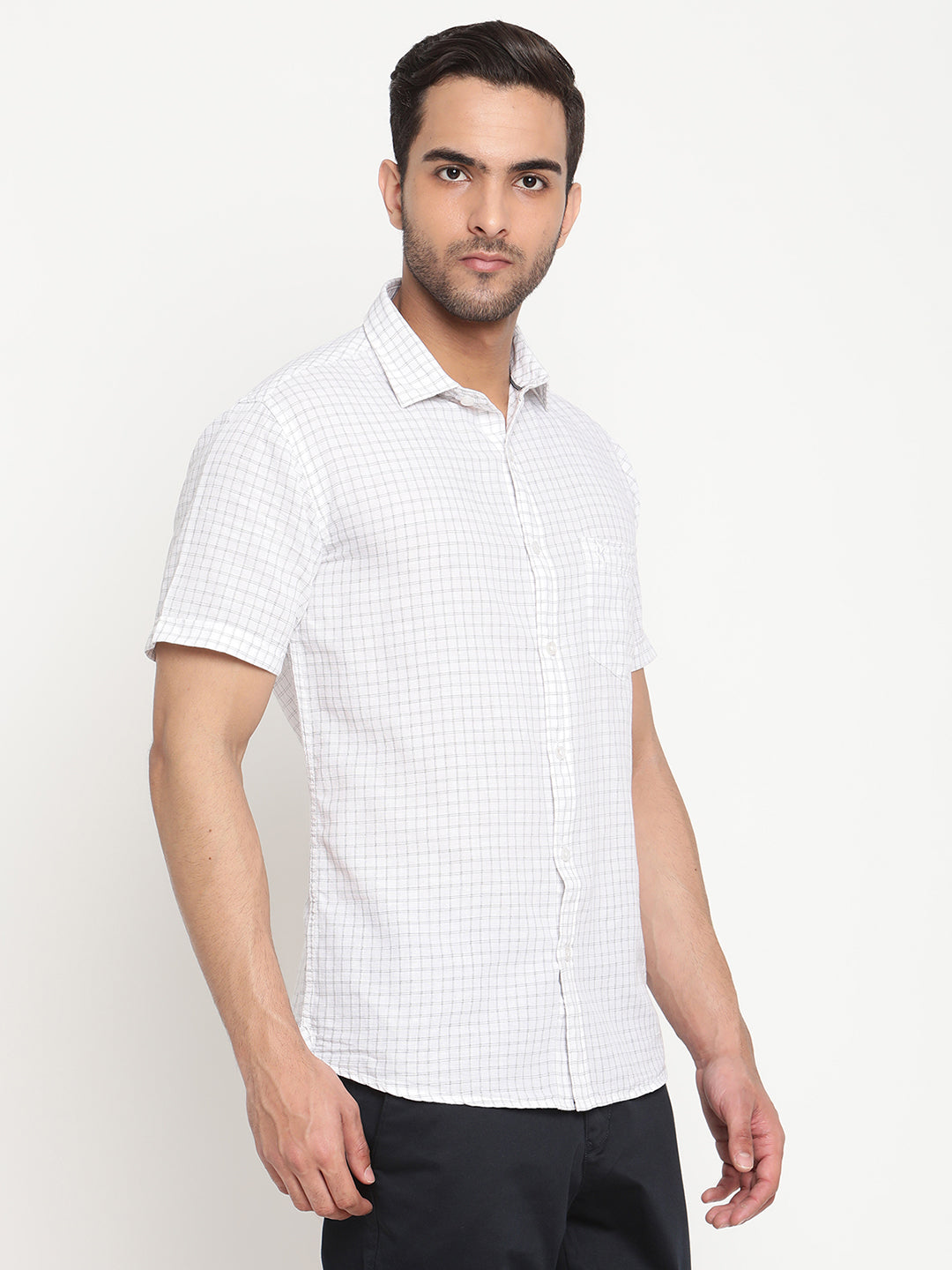 Cantabil Men Cotton Blend Checkered White Half Sleeve Casual Shirt for Men with Pocket (6795416666251)