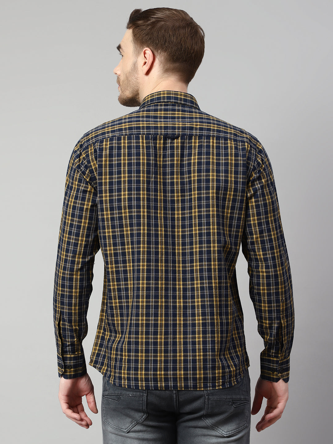 Cantabil Men Cotton Checkered Olive Full Sleeve Casual Shirt for Men with Pocket (7114274013323)