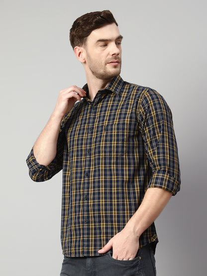 Cantabil Men Cotton Checkered Olive Full Sleeve Casual Shirt for Men with Pocket (7114274013323)