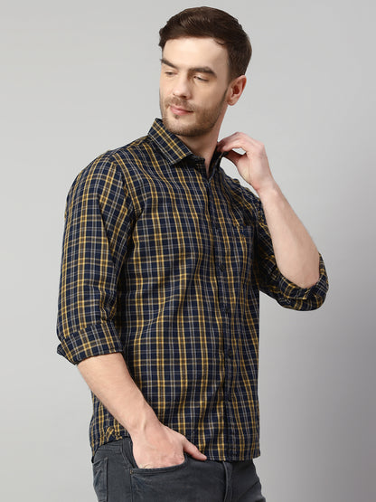 Cantabil Men Cotton Checkered Olive Full Sleeve Casual Shirt for Men with Pocket (7114274013323)